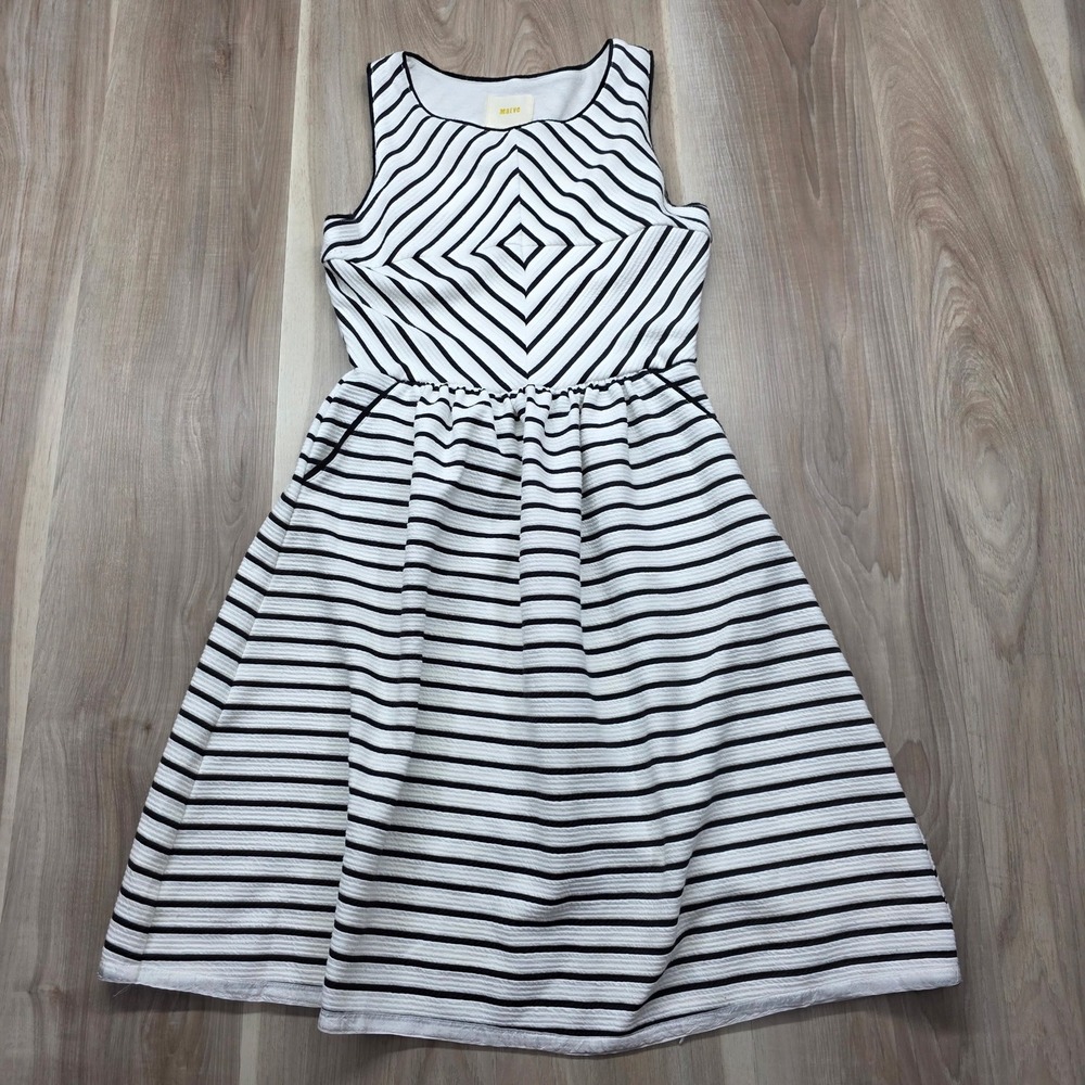 Maeve Anthropologie Dress Striped Fit Flare Diamond Geometric‎ Pockets 2